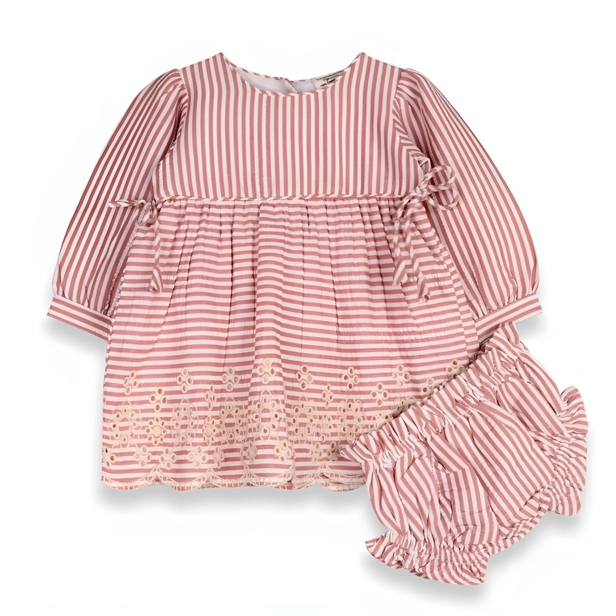 Viverano Organic Vivienne Striped Embroidered Baby Dress & Bloomer
