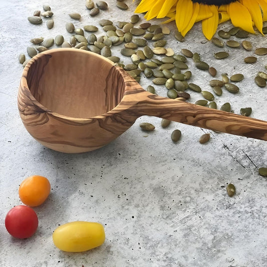 Olive Wood Modern Ladle 12"