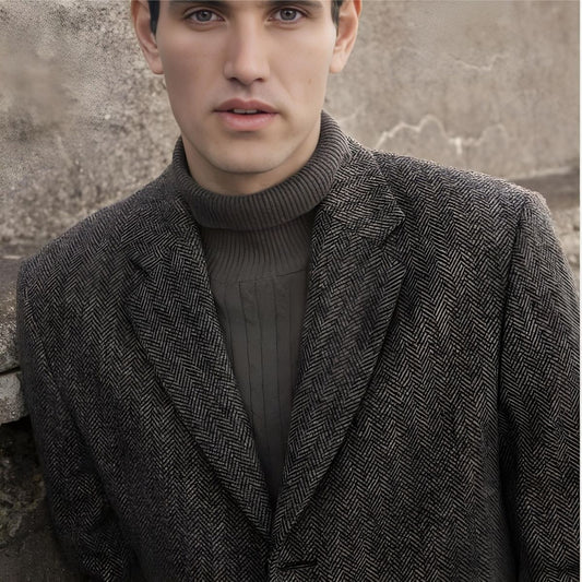 Jack Murphy Men's Owen Tweed Coat - Charcoal Wide Herringbone
