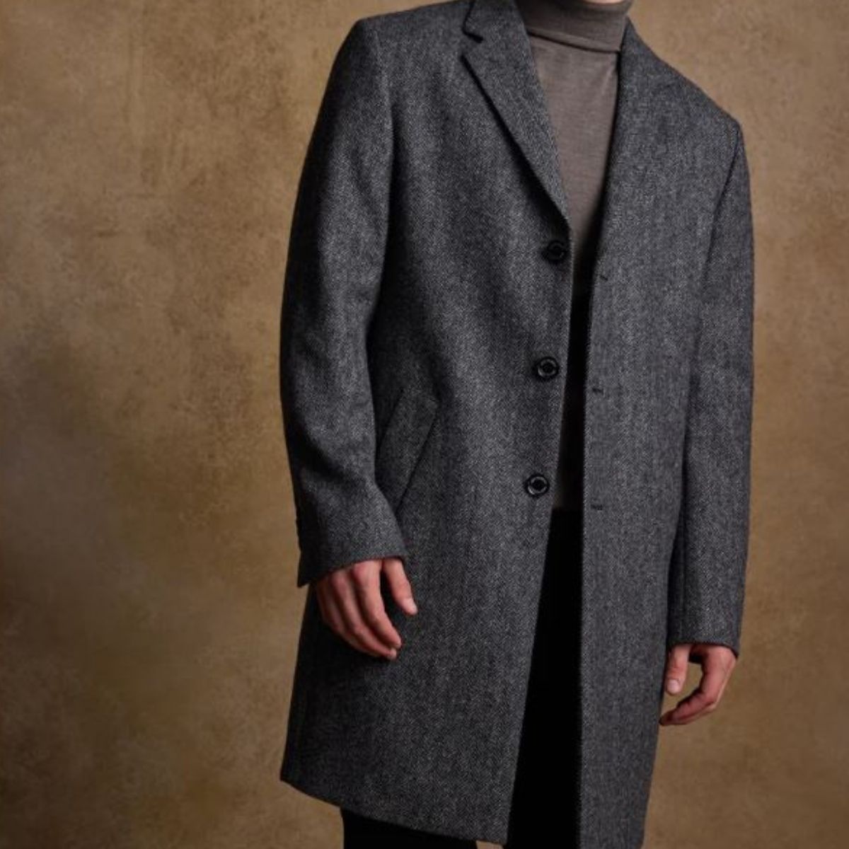 Jack Murphy Men's Owen Tweed Coat - Charcoal Wide Herringbone