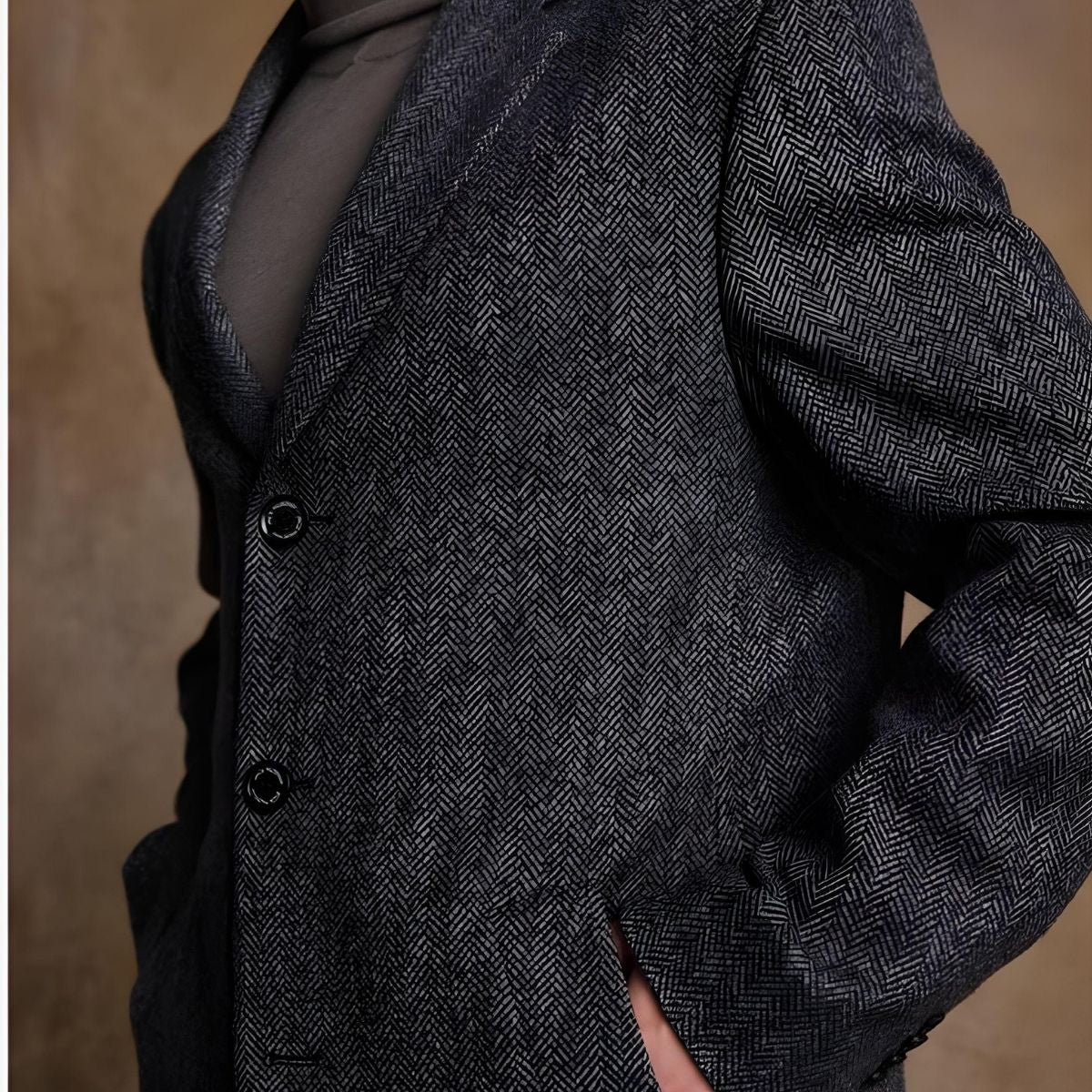 Jack Murphy Men's Owen Tweed Coat - Charcoal Wide Herringbone