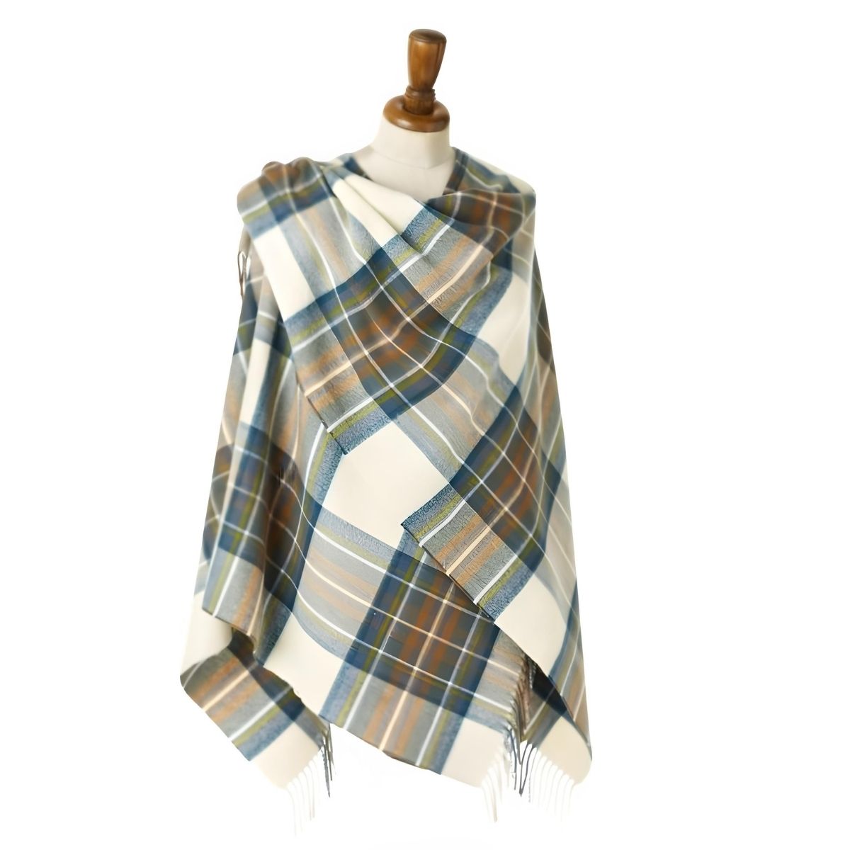 Bronte Moon Mini Ruana Wrap - Muted Blue Stewart Tartan