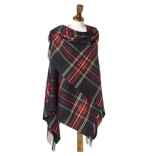 Bronte Moon Mini Ruana Wrap - Black Stewart Tartan