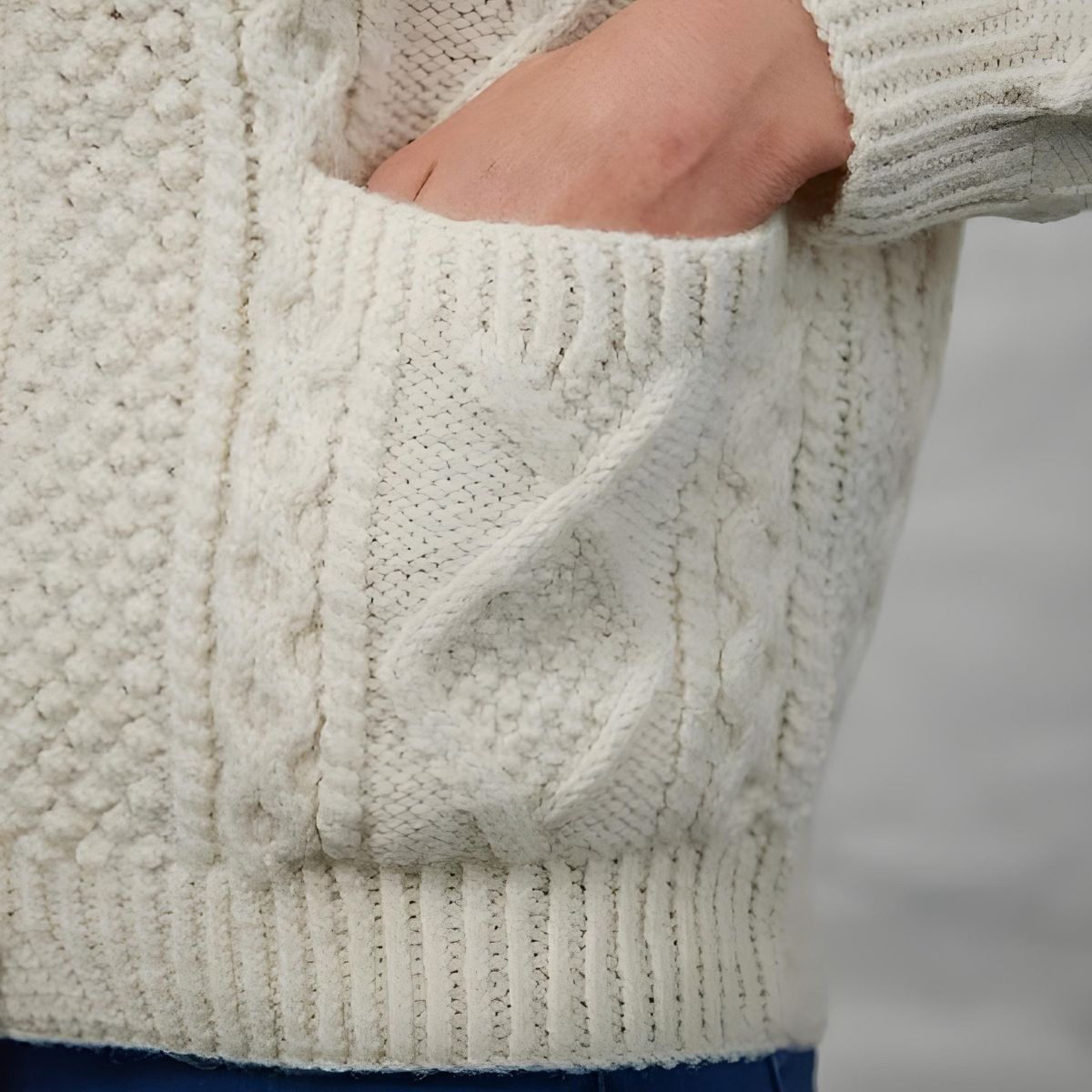 Aran Hand-Knit Lumber Sweater - Natural