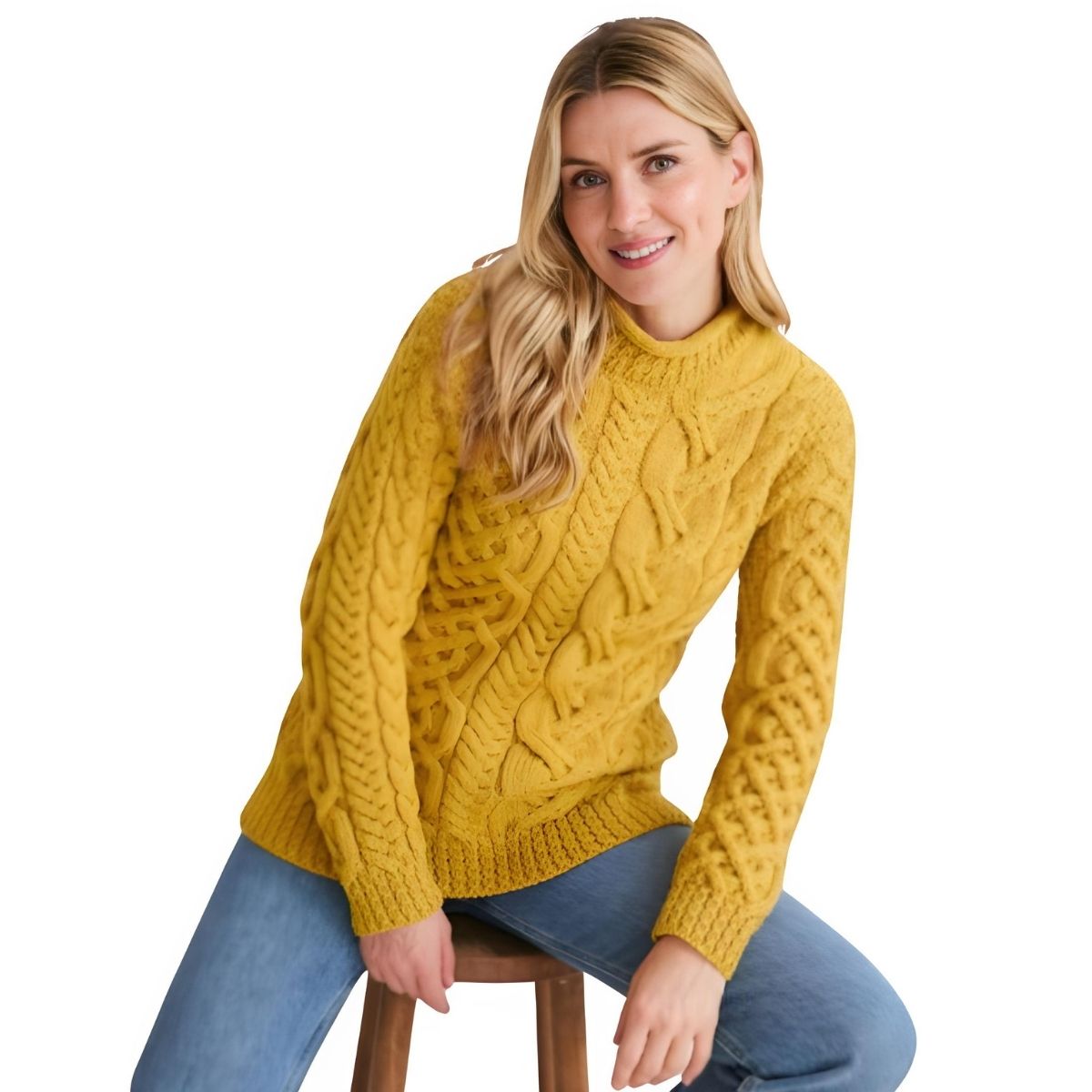 Calla Aran Aysmmetrical Pattern Sweater - Yellow