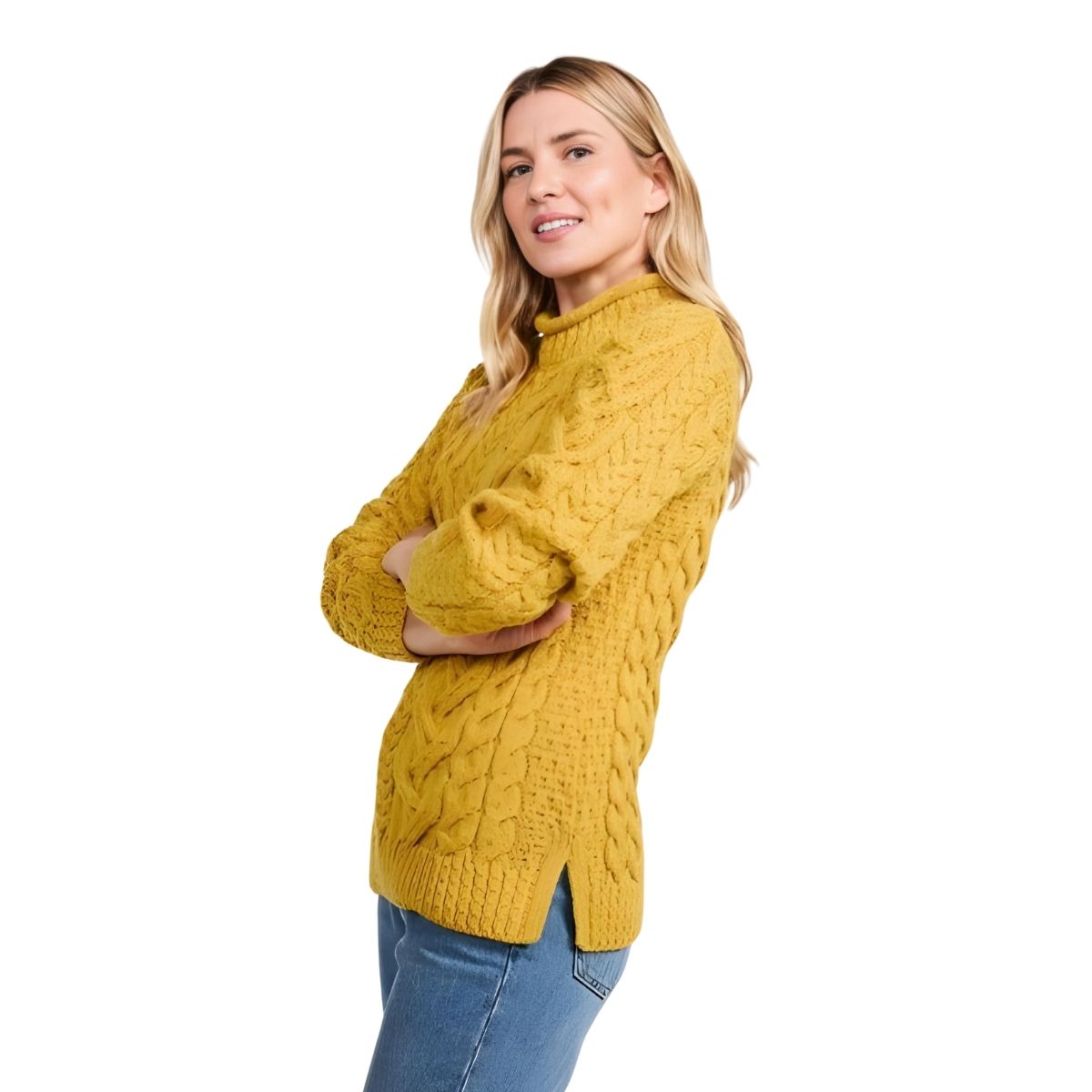Calla Aran Aysmmetrical Pattern Sweater - Yellow