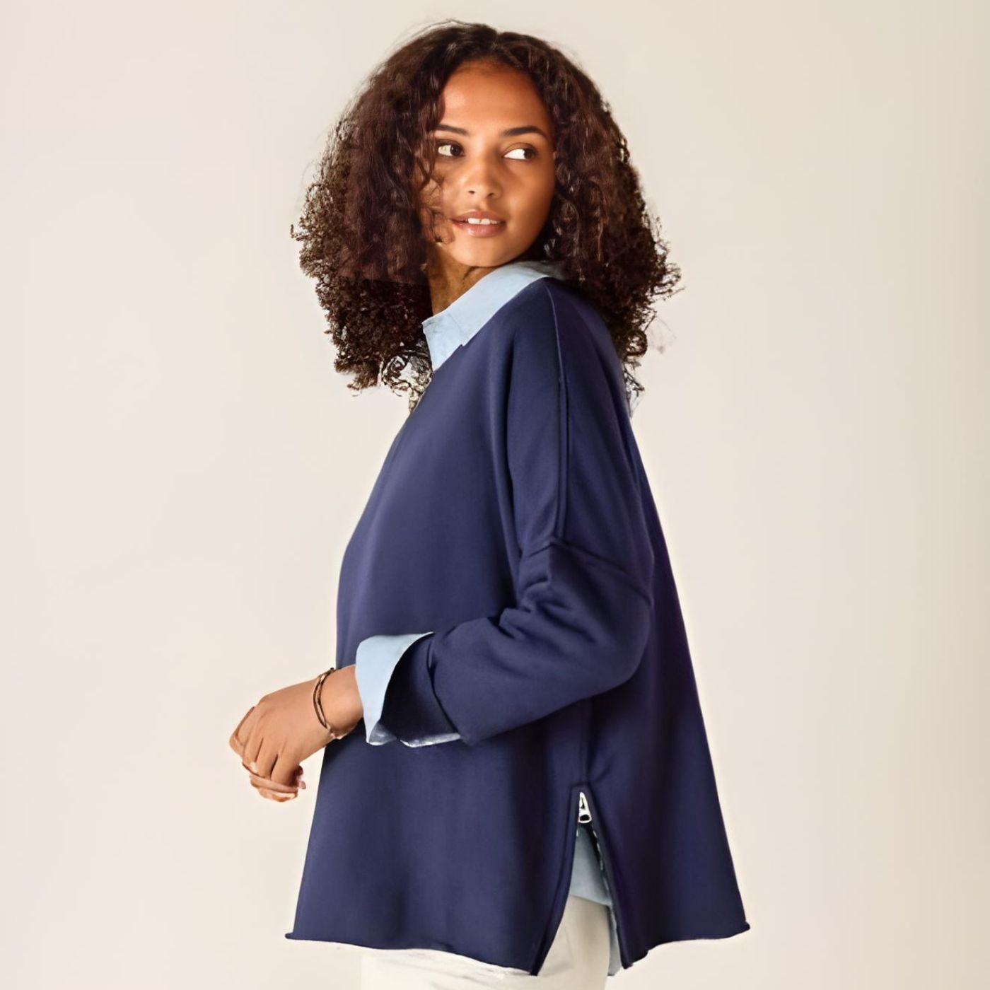 Mersea Frenchie Zip Side Crewneck - Cadet Blue