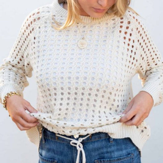 Mersea Amalfi Cotton Crochet Sweater - Natural