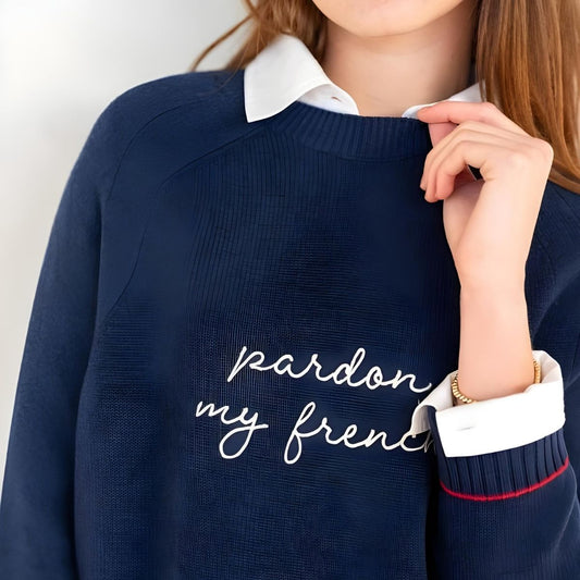 Mersea Banff Crewneck "Pardon my French" - Oxford Blue
