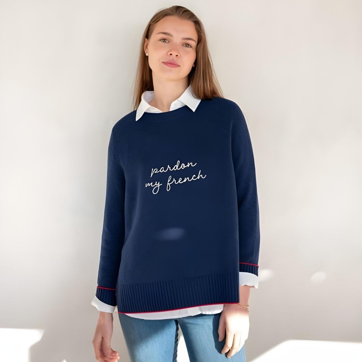 Mersea Banff Crewneck "Pardon my French" - Oxford Blue
