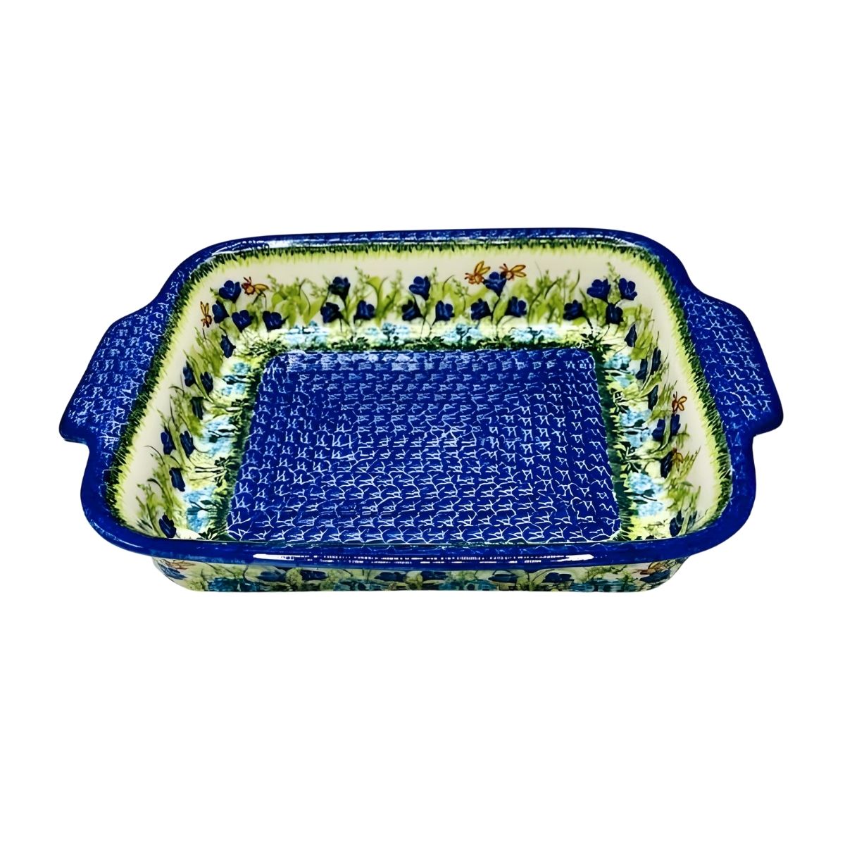 Polish Pottery Blue Floral & Bee Rectangular Lasagna Baker