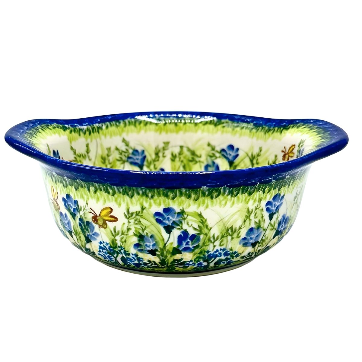 Polish Pottery Blue Floral Baker Bowl