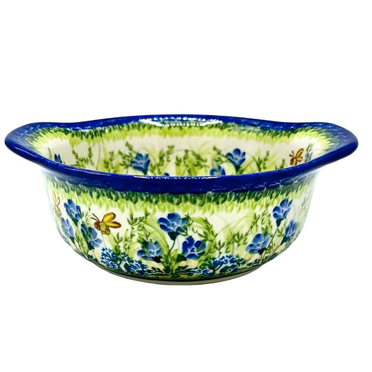 Polish Pottery Blue Floral Baker Bowl