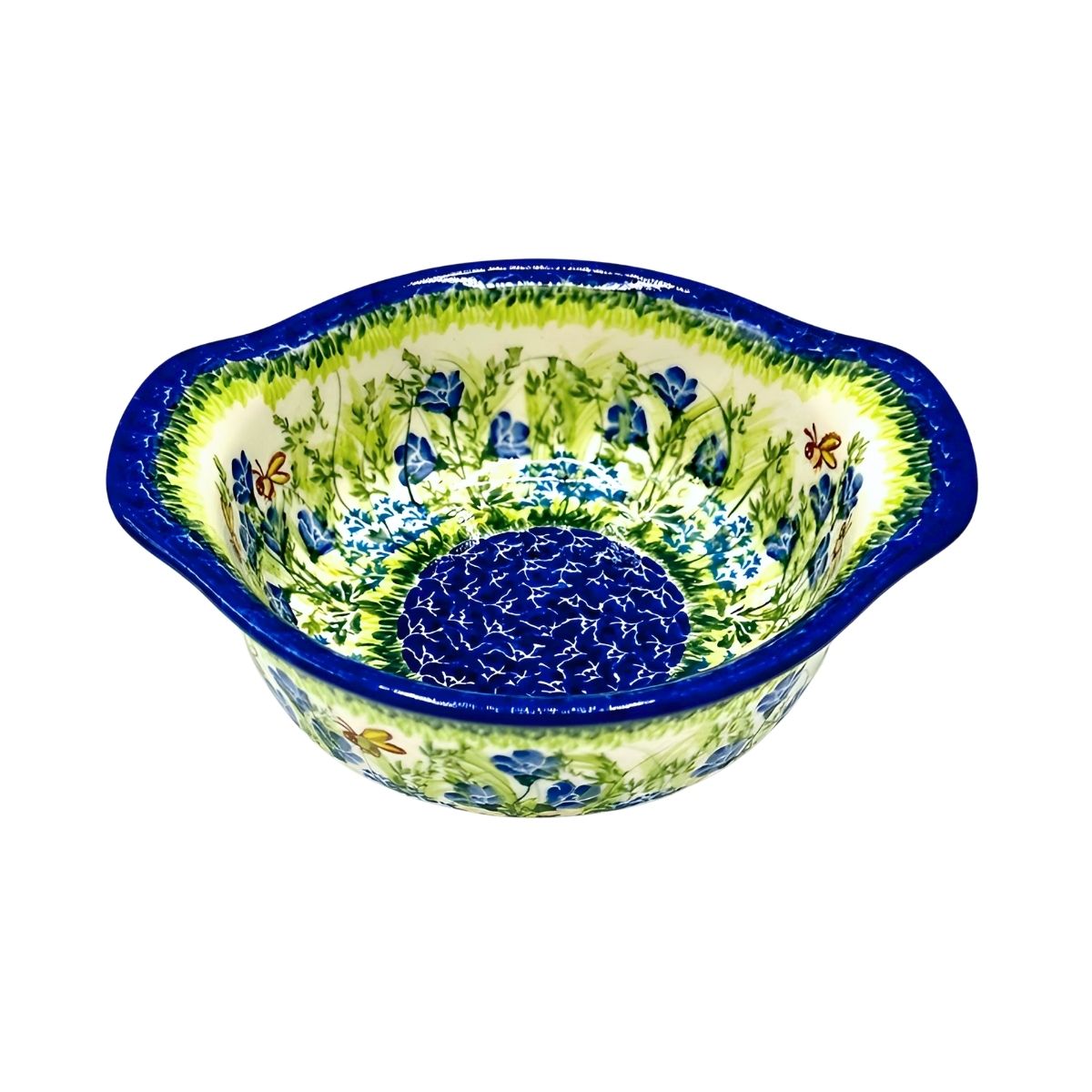 Polish Pottery Blue Floral Baker Bowl