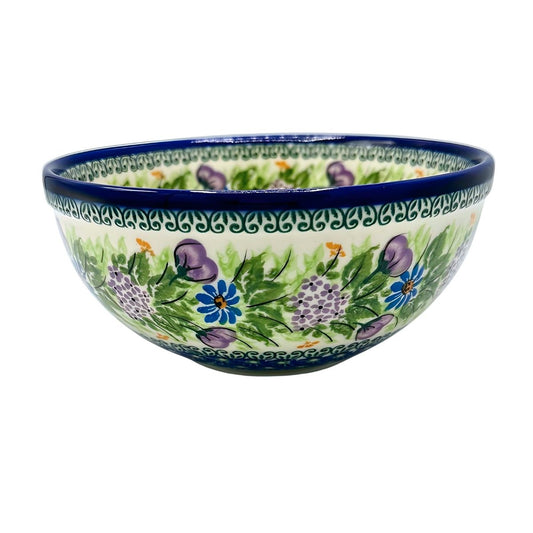 Polish Pottery Purple & Blue Floral Medium Bowl
