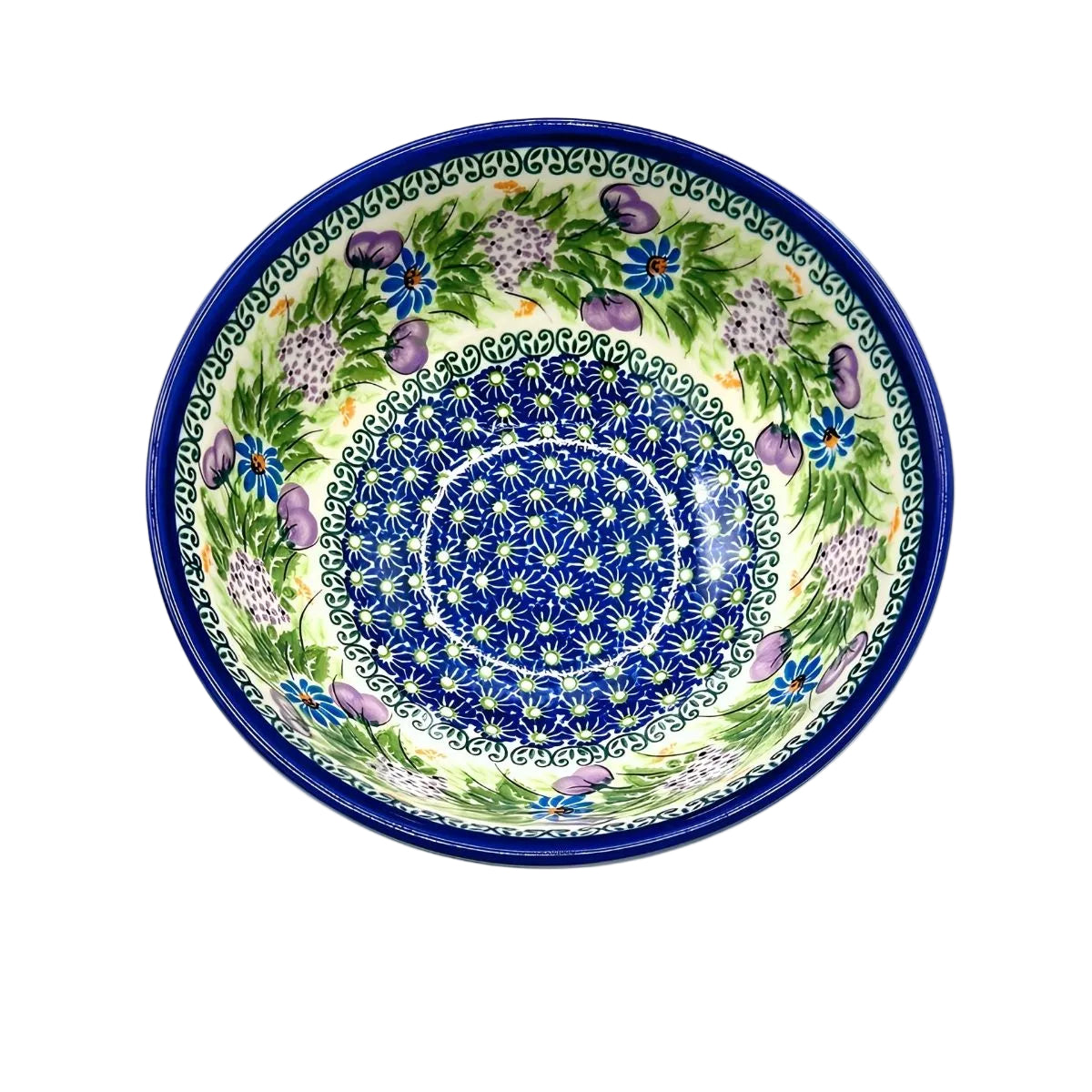 Polish Pottery Purple & Blue Floral Medium Bowl