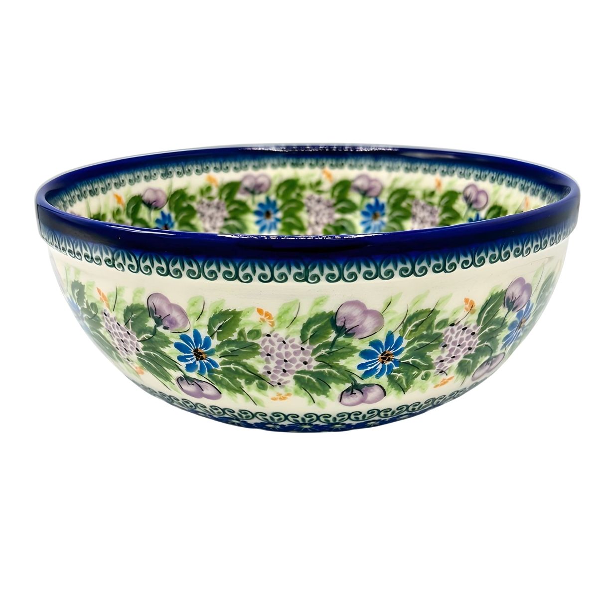 Polish Pottery Purple & Blue Floral Large Bowl