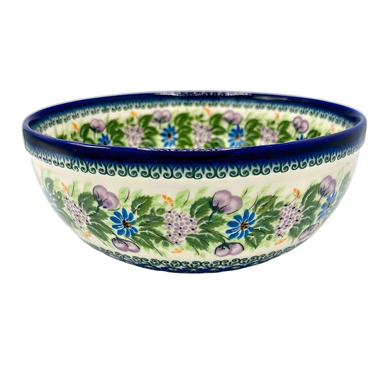 Polish Pottery Purple & Blue Floral Large Bowl