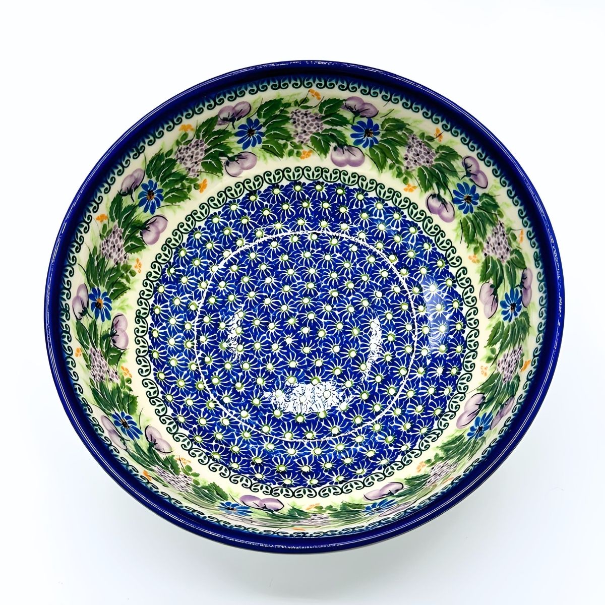 Polish Pottery Purple & Blue Floral Large Bowl