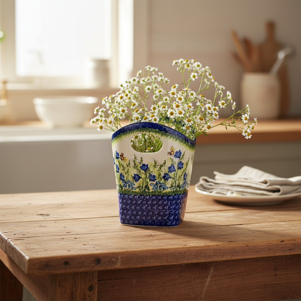 Polish Pottery Floral & Bee Medium Basket