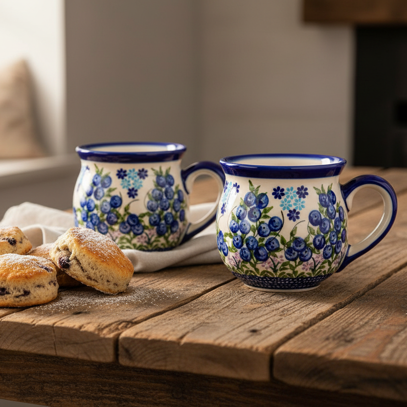 Polish Pottery Blueberries Bubble Mug