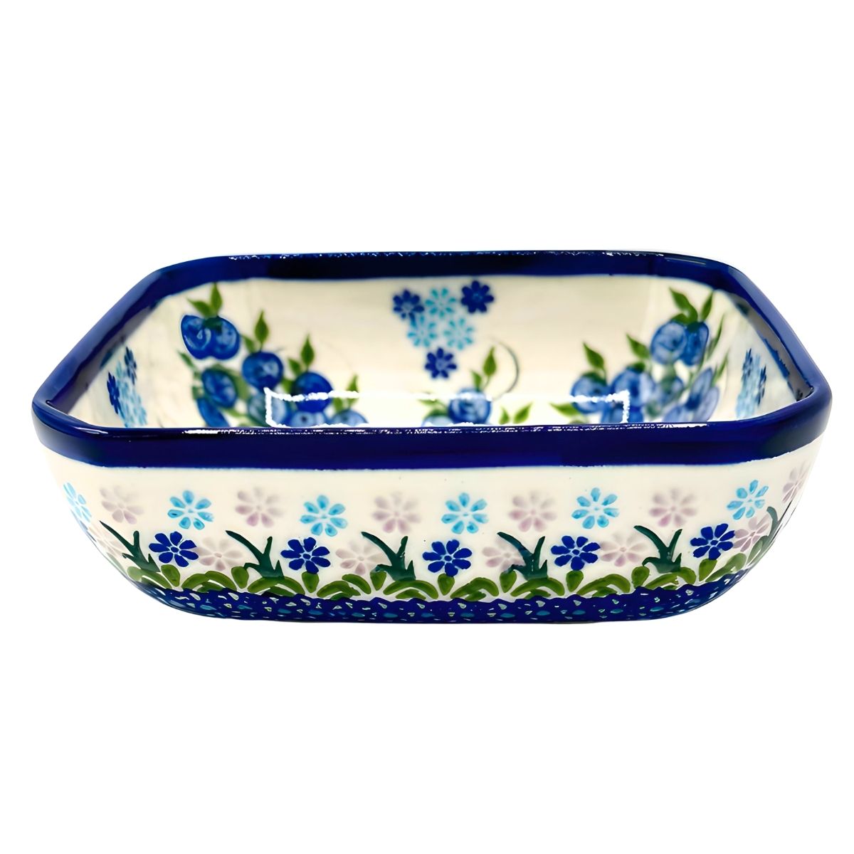 Polish Pottery Blueberries Small Square Bowl