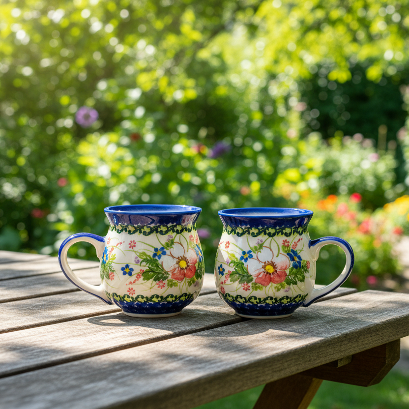 Polish Pottery Pink Flower XL Bubble Mug
