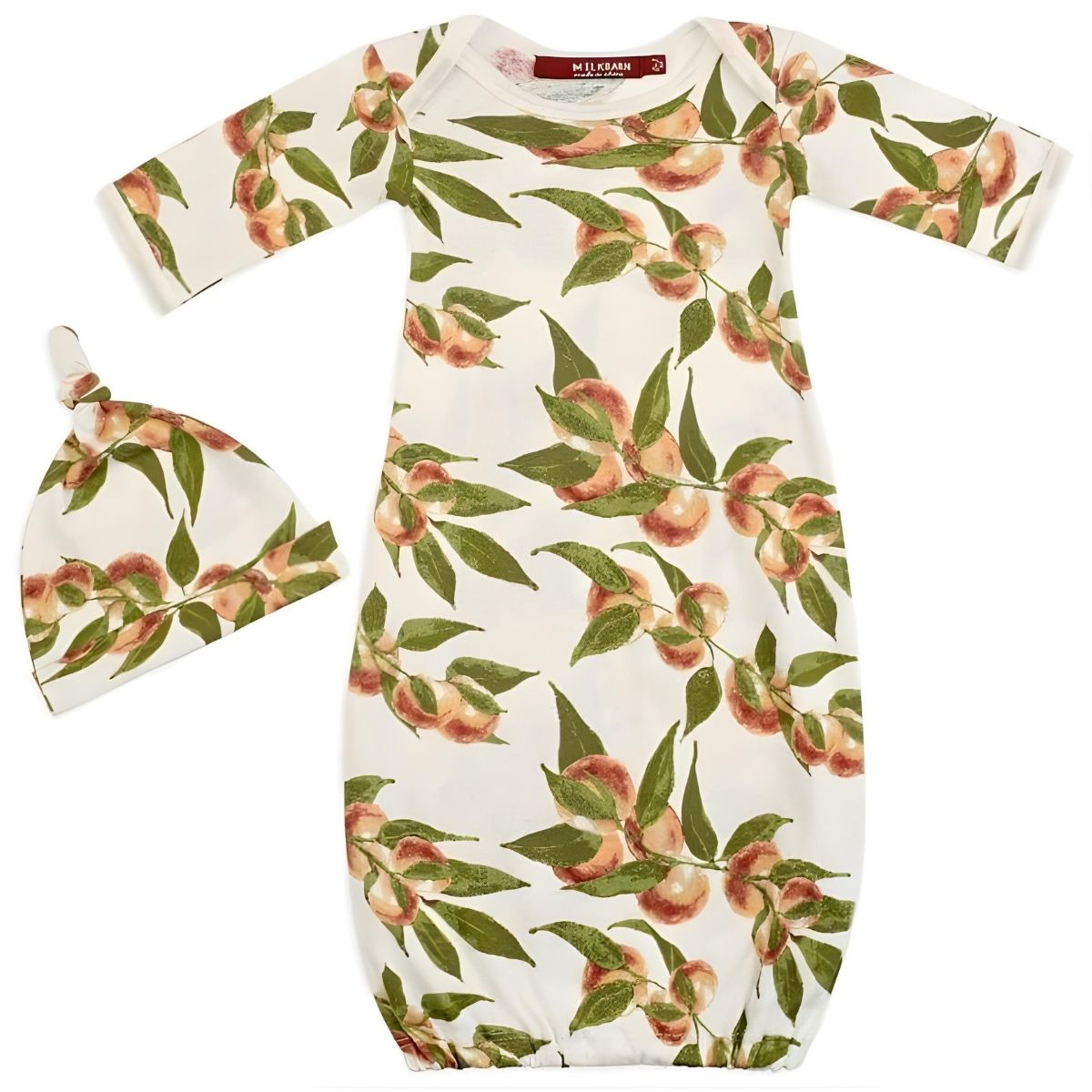 Milkbarn Peaches Organic Cotton Newborn Gown & Hat Set