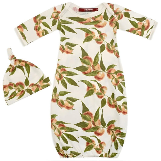Milkbarn Peaches Organic Cotton Newborn Gown & Hat Set