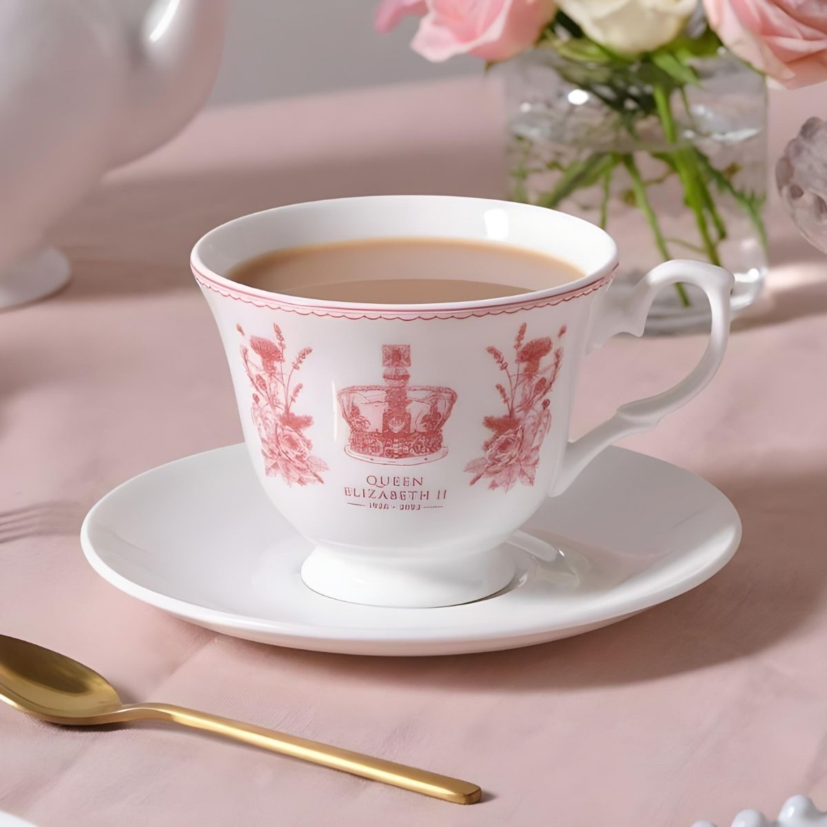 Victoria Eggs Queen Elizabeth II Commemorative Teacup and Saucer