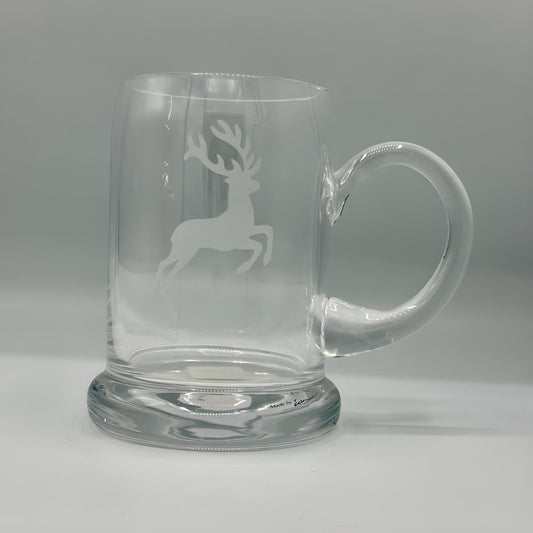 Gmundner Keramik Glass Beer Mug with Etched Deer - Retired - LAST ONE