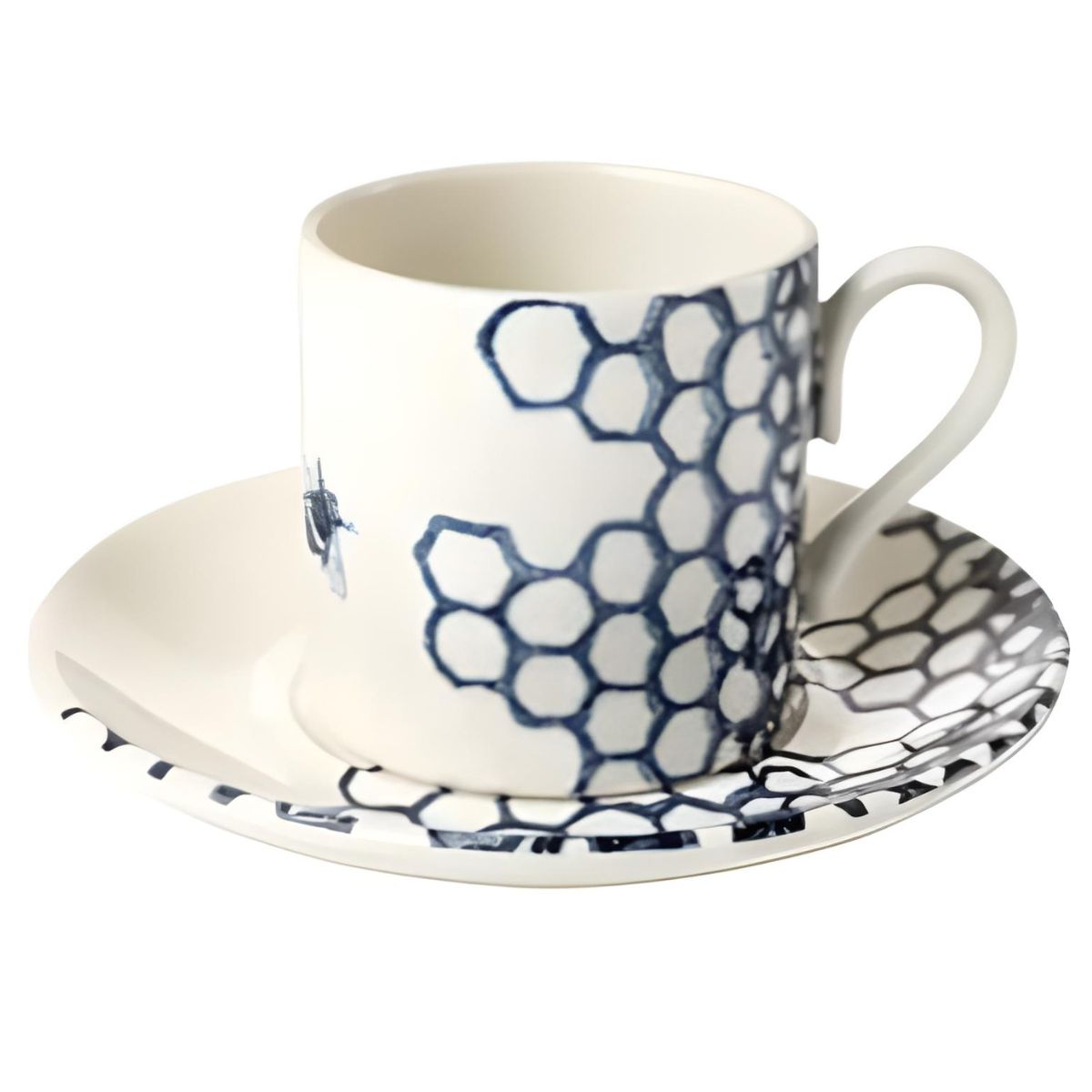 Burleigh Ink Blue Pollen Coffee Can Mug & Saucer