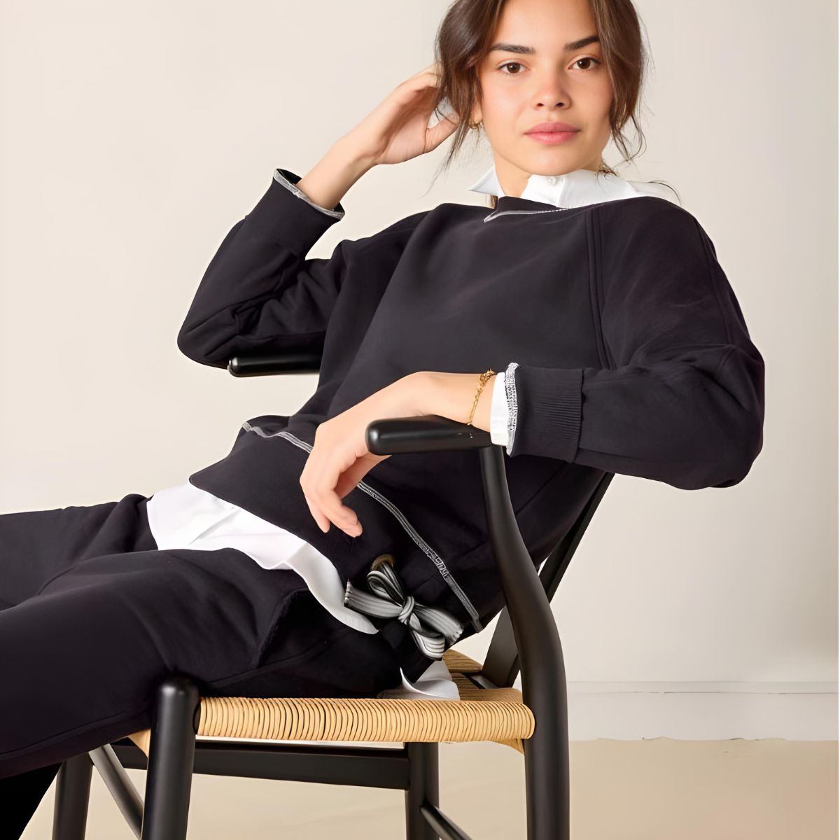 Mersea Frenchie Tie Side Crewneck - Black