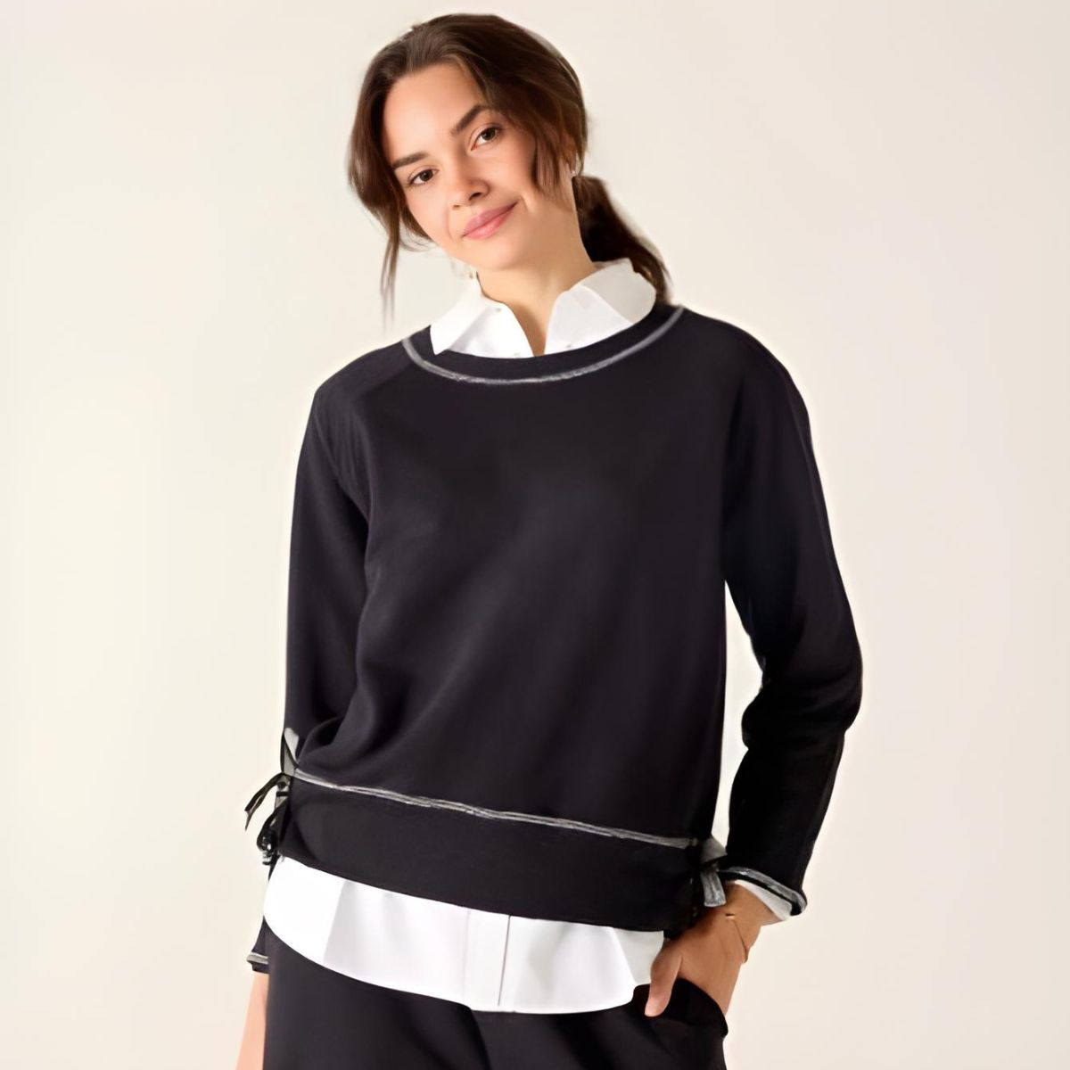 Mersea Frenchie Tie Side Crewneck - Black