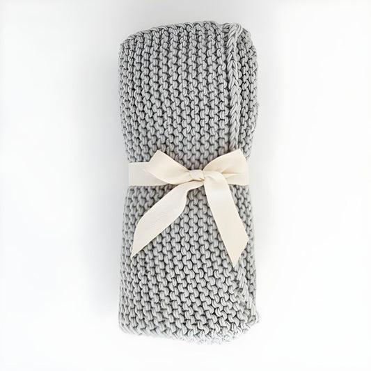 Huggalugs Ice Grey Garter Stitch Knit Baby Blanket