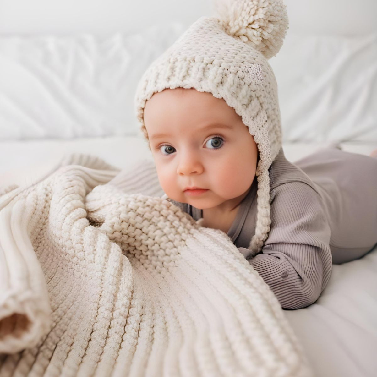 Huggalugs Natural Garter Garter Stitch Knit Baby Blanket