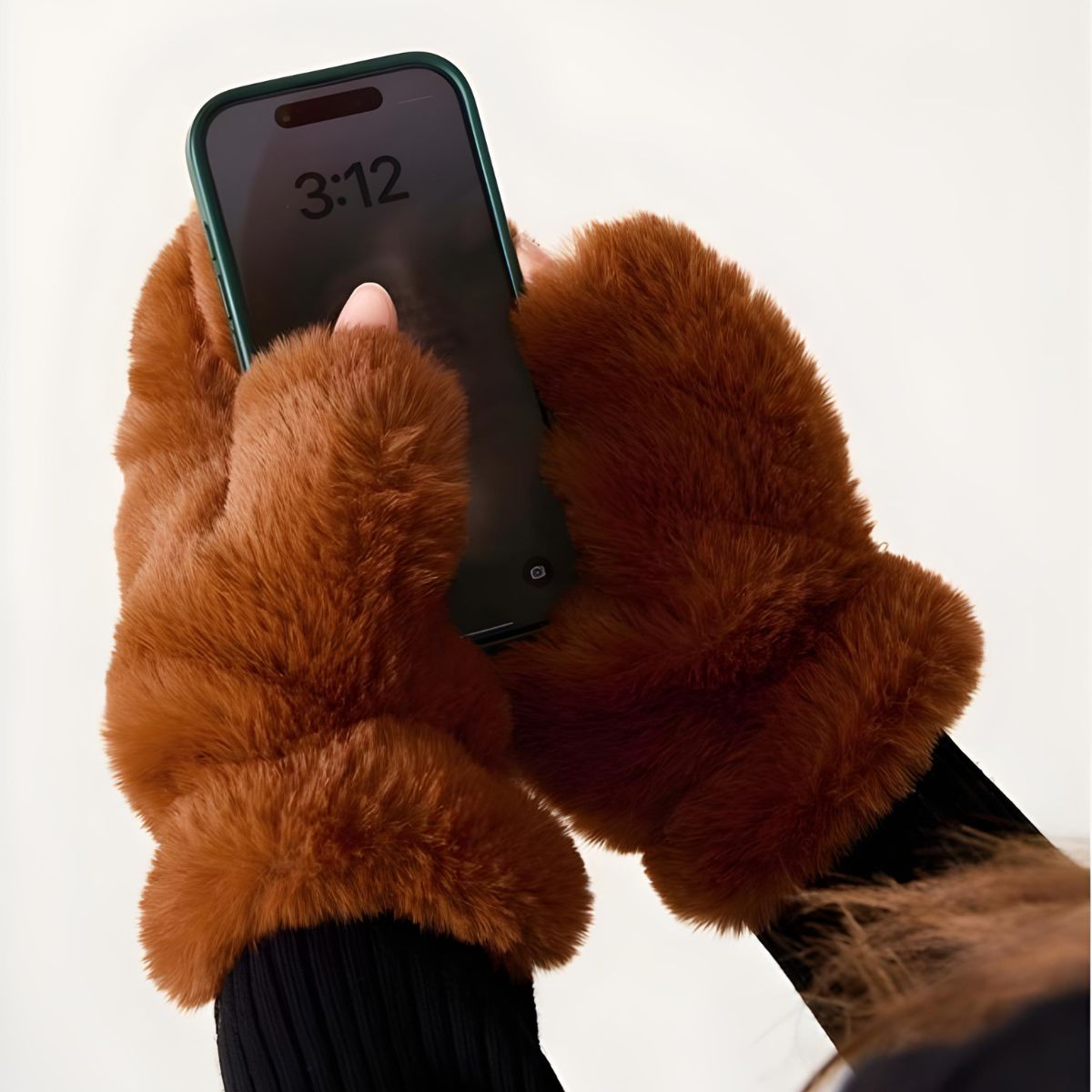 Mersea Cozy Cabin Faux Fur Mittens - Ginger/Navy