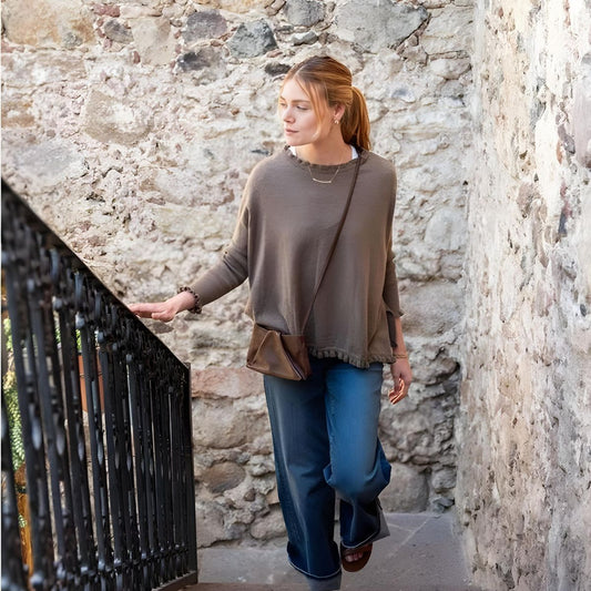 Mersea Catalina Cotton Ruffle Sweater - Heathered Taupe