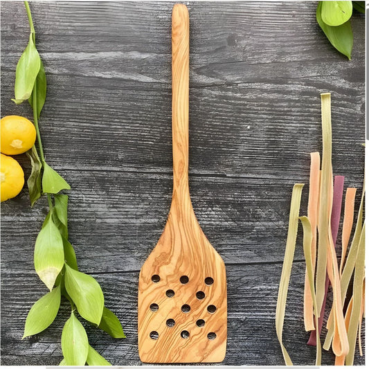 Olive Wood Spatula with Holes 12"