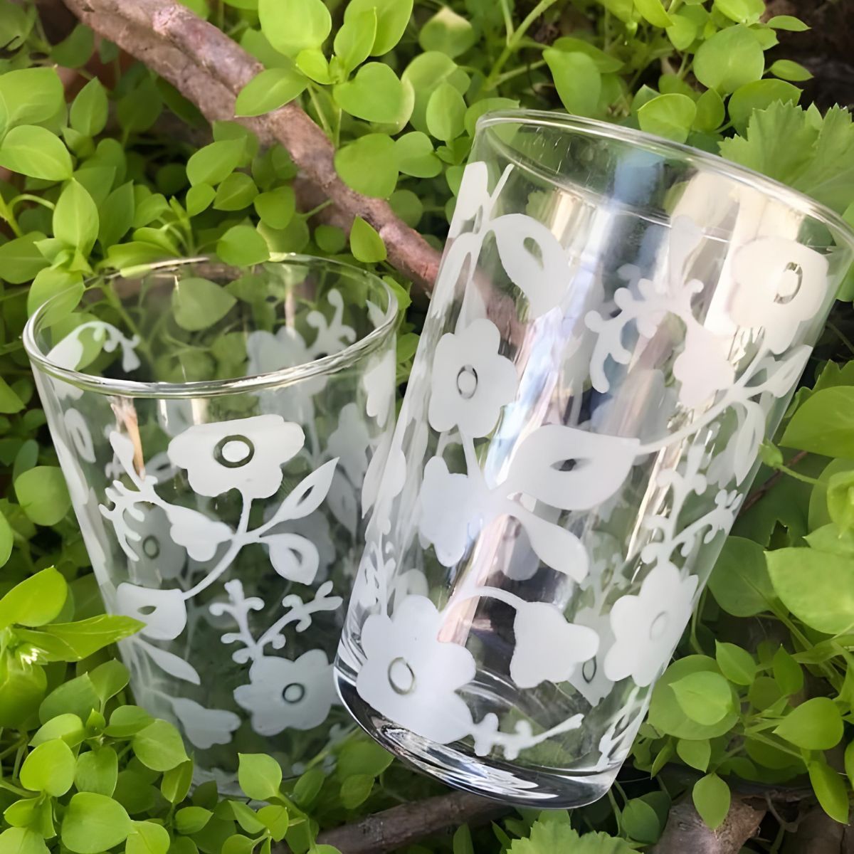 Morroccan Tea Glasses - White Flowers - Set of 4