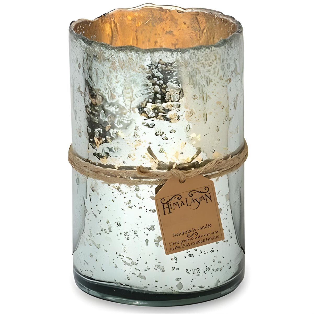 Himalayan Silver Artisian Blown Glass Hurricane Candle - Grapefruit Pine