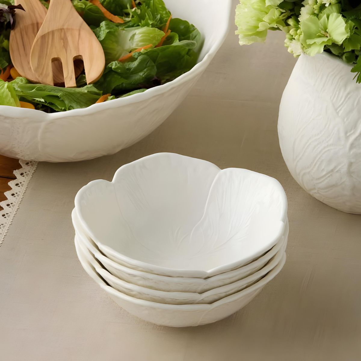 Le Jardin White Cabbage 3-D Cereal Bowl - Set of 4