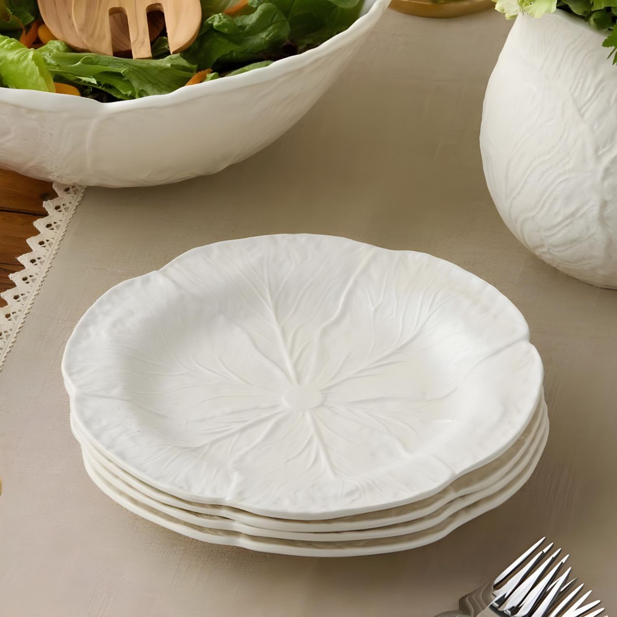 Le Jardin White Cabbage 3-D Salad Plate - Set of 4