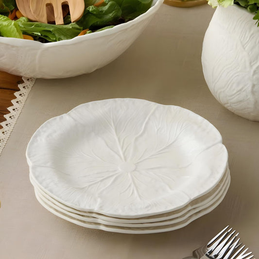 Le Jardin White Cabbage 3-D Salad Plate - Set of 4