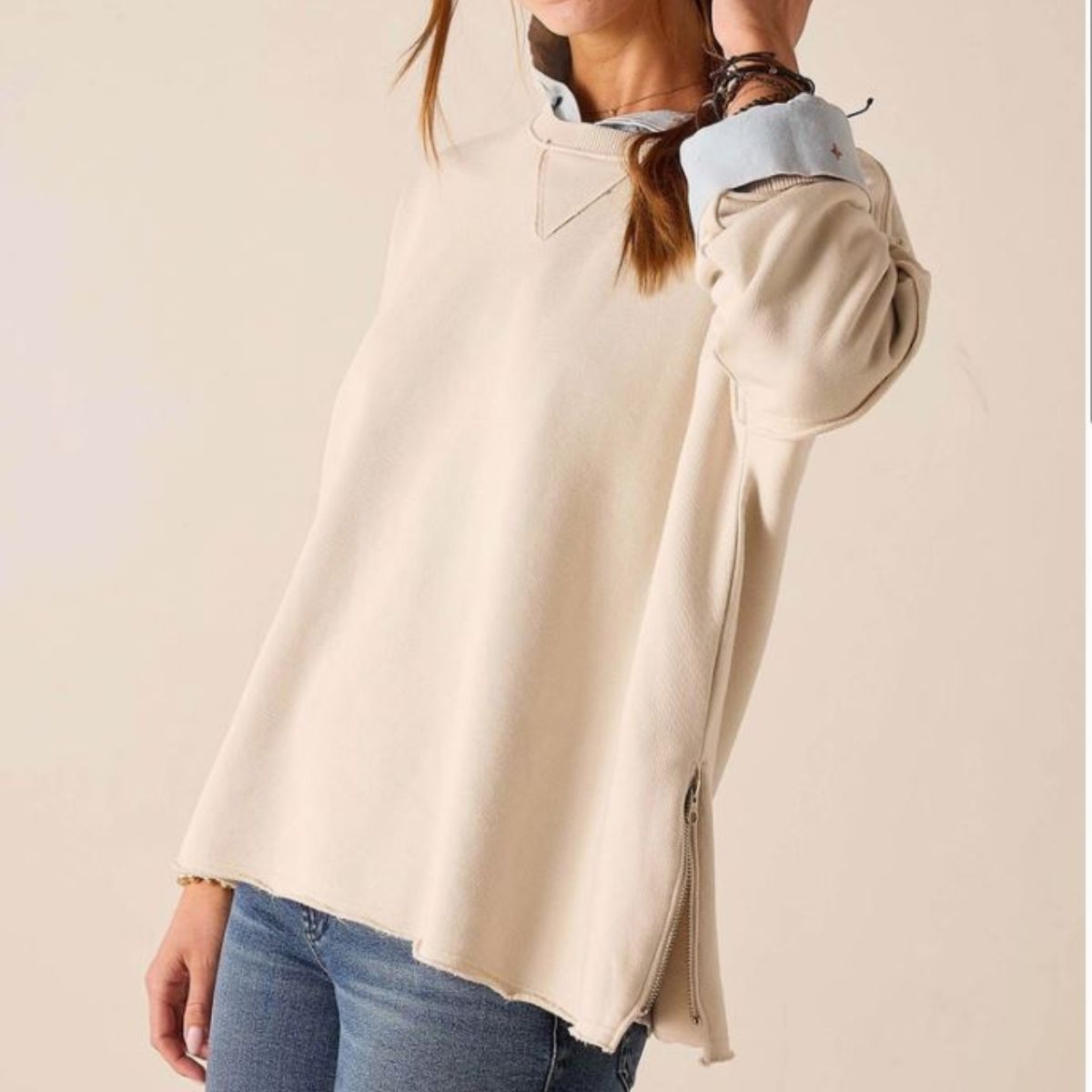 Mersea Frenchie Zip Side Crewneck - Bone