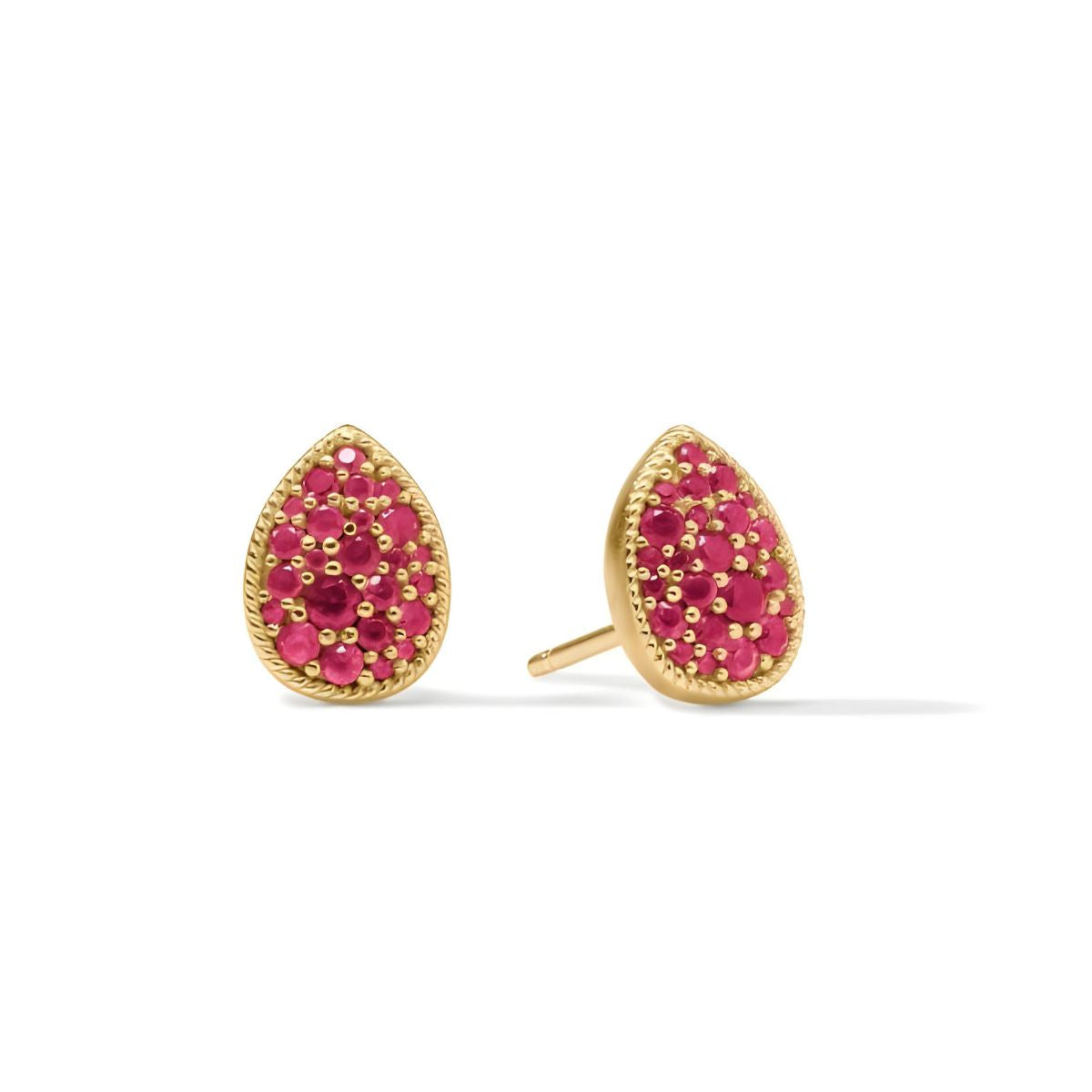 Julie Vos Pave Teardrop Stud - Ruby Red