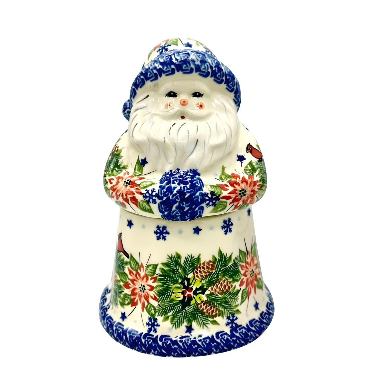 Polish Pottery Poinsettia Santa Jar