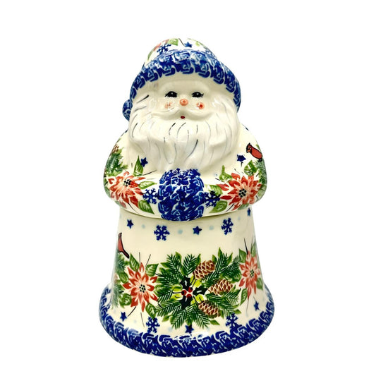 Polish Pottery Poinsettia Santa Jar