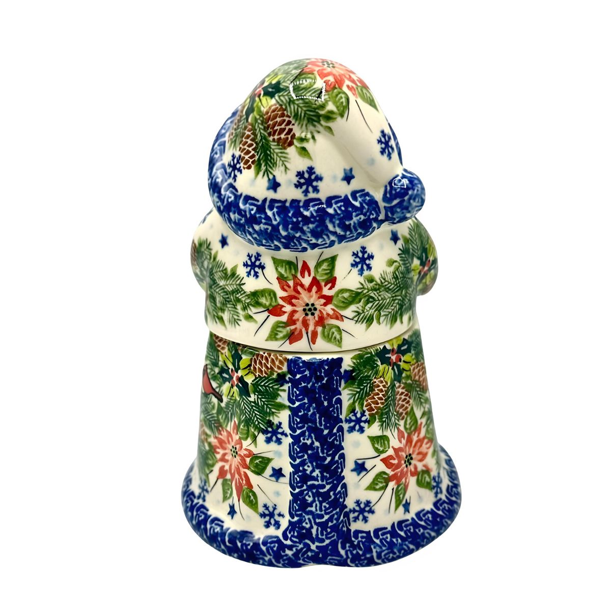 Polish Pottery Poinsettia Santa Jar