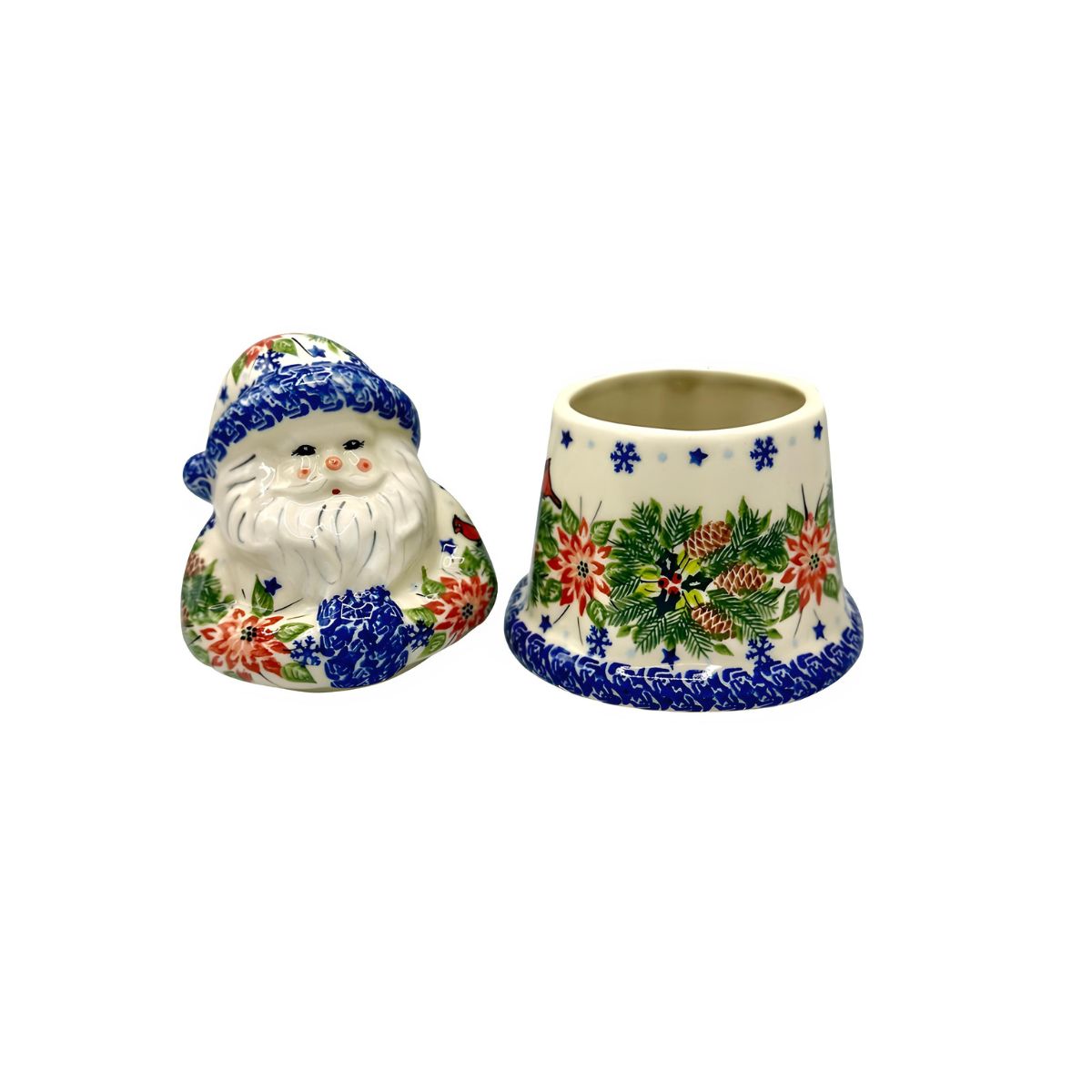 Polish Pottery Poinsettia Santa Jar